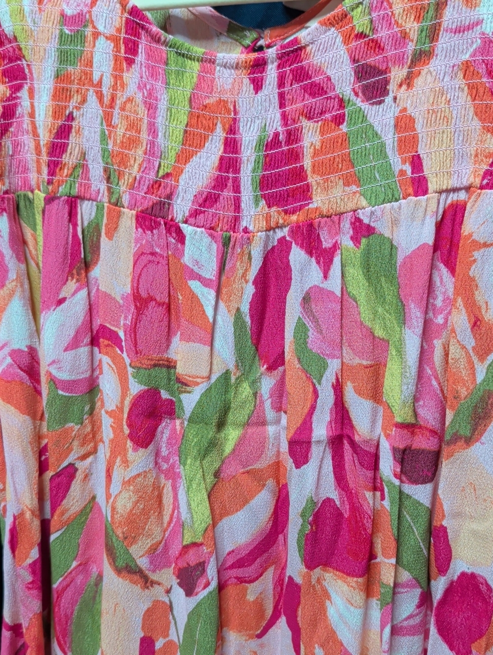 Terra & Sky Pink Orange Floral Smocked Top